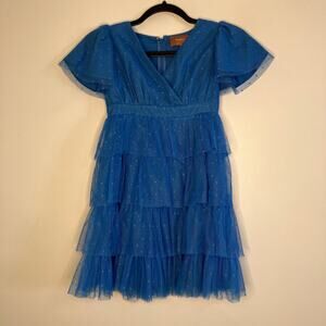 JESSAKAE Havana Girls Dress Blue Swiss Dot Tiered Tulle 6/7